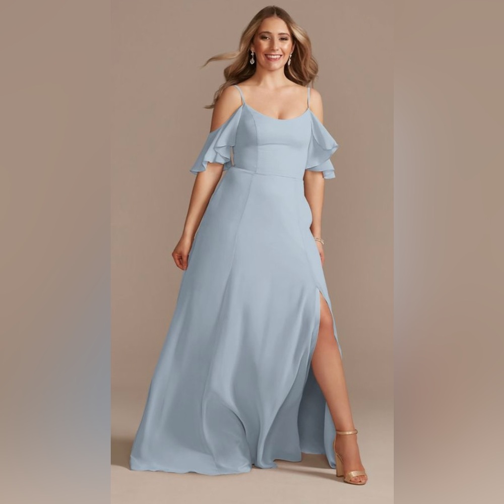 David’s Bridal Cold-Shoulder Long Chiffon Bridesmaid Dress